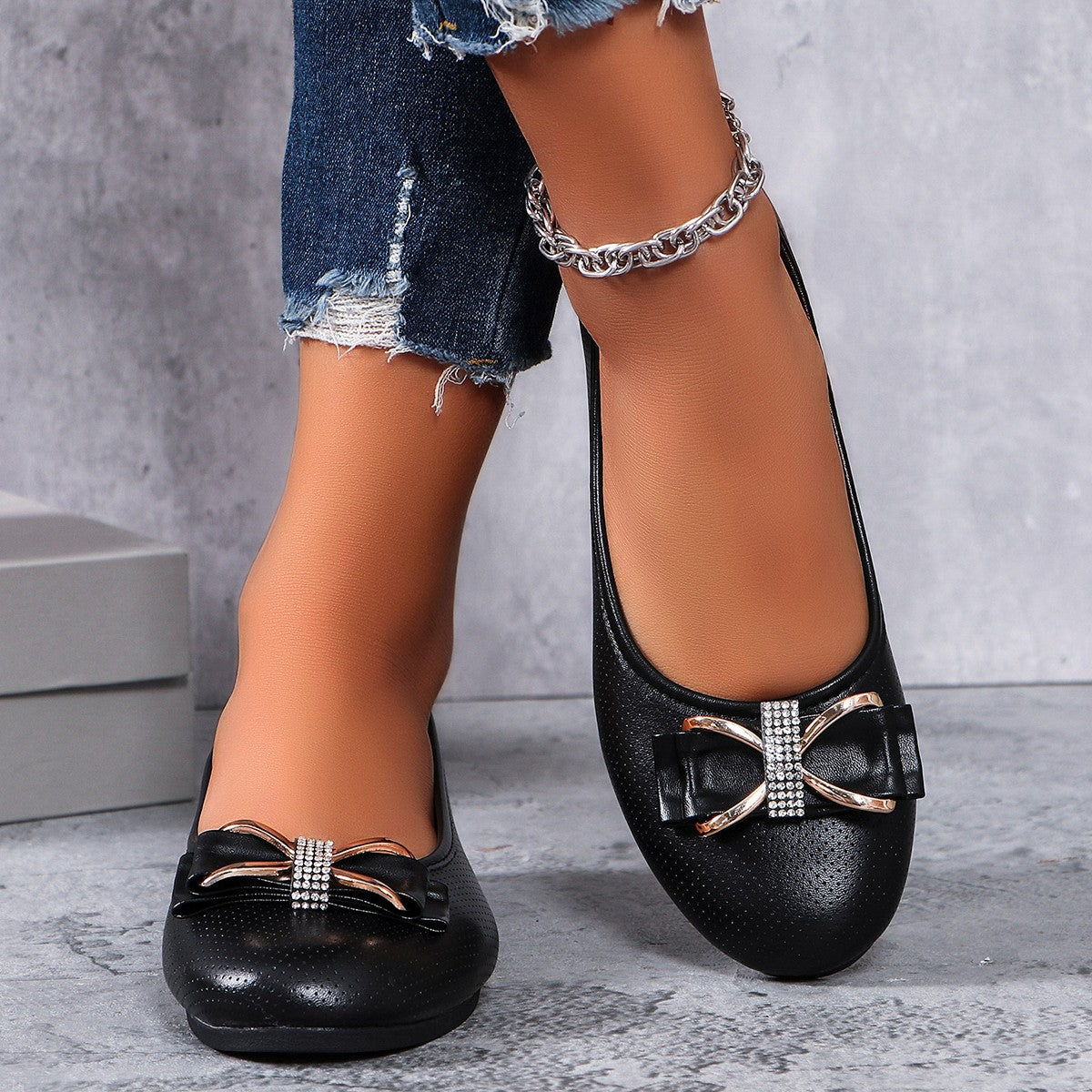 Damen Ballerinas mit modischem Schleifenakzent und Glitzerdetails EB