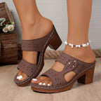 Damen Bequeme Holz-Blockabsatz-Sandaletten mit atmungsaktivem Design EB