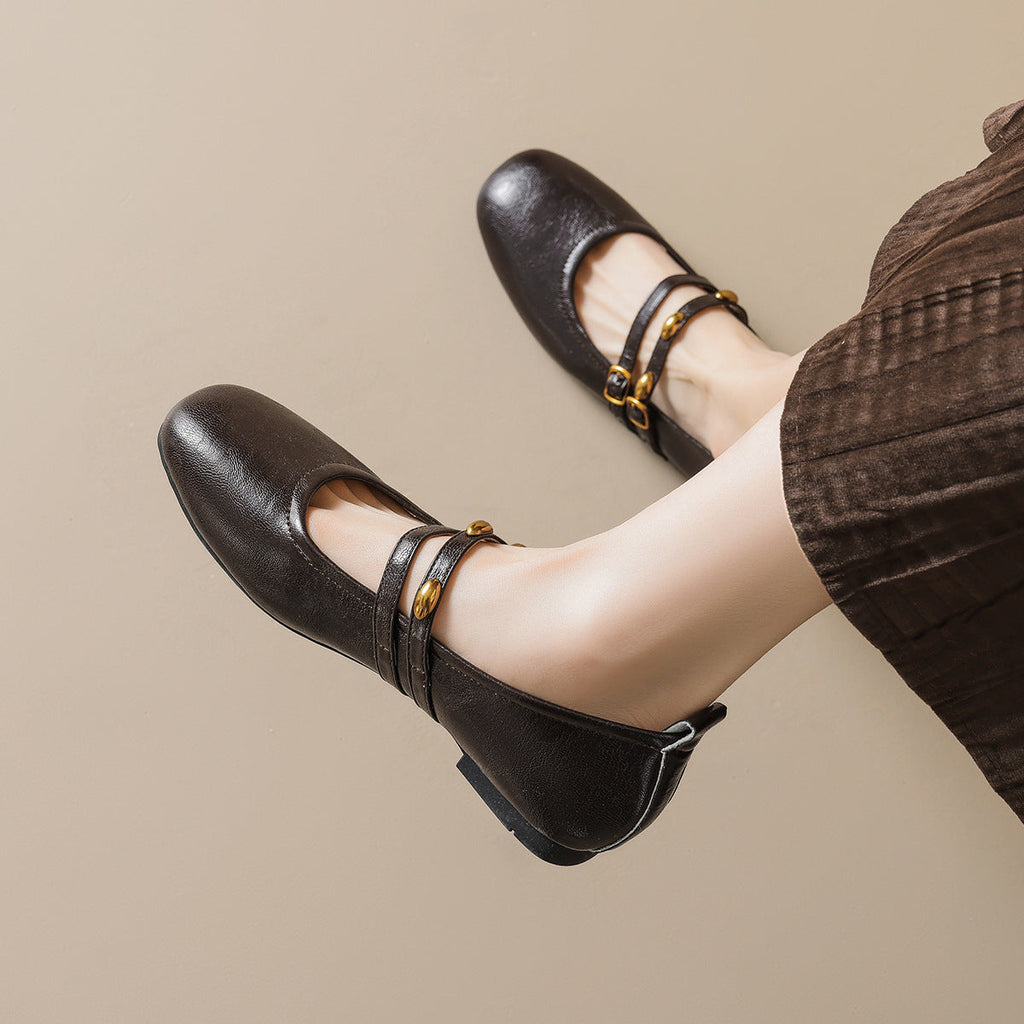 Damen Ballerinas mit eleganten doppelten Riemen und praktischen Schnallen EB