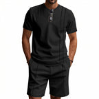 Herren-Set aus strukturiertem Jersey-Kurzarmhemd und passender Shorts mit Falten