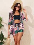 Luftiges Strand-Set für Damen mit floralem Kimono und Shorts