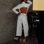 Damen Eleganter Jumpsuit mit weitem Bein und klassischem Kragen EB