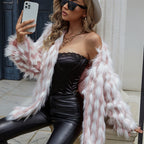 Damen Fluffige Kunstfelljacke mit langem Schnitt und lockerem Design EB