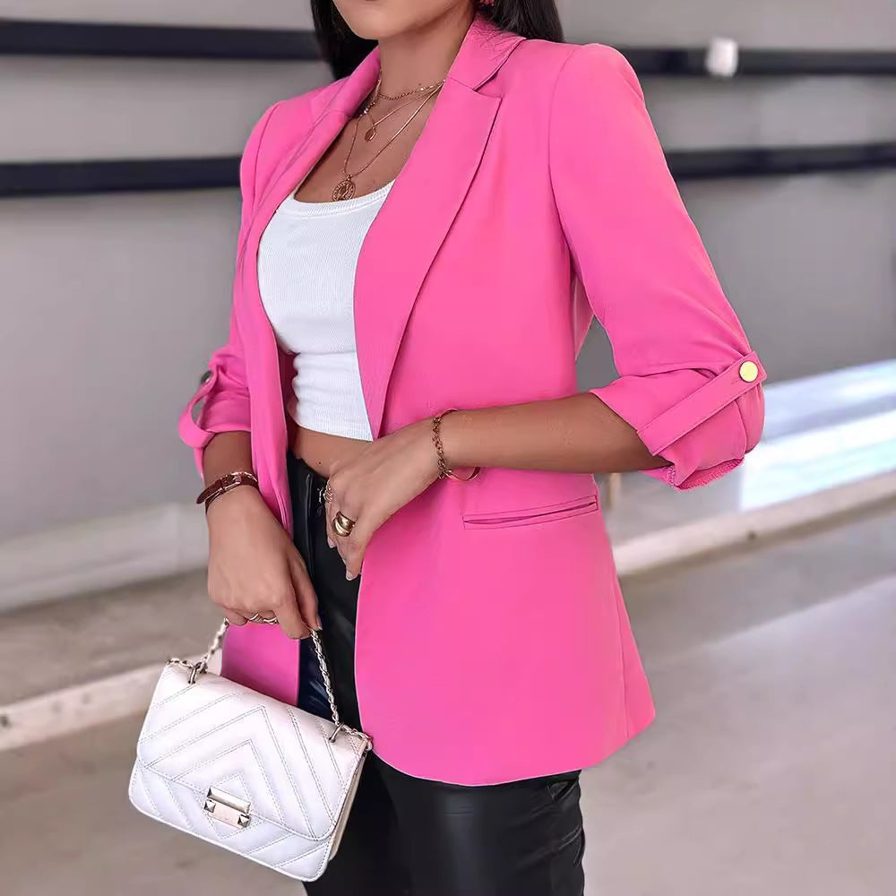 Damen klassischer Blazer mit modischen Ärmeln und seitlichen Taschen EB