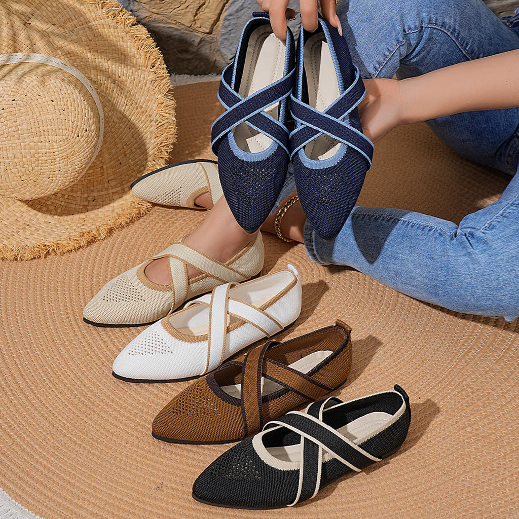 Damen elegante Flachschuhe mit überkreuztem Riemendesign EB