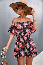 Damen Off-Shoulder Jumpsuit mit floralem Design und elastischem Taillenbund EB