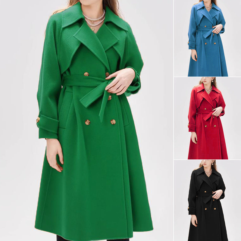 Damen gefütterter Trenchcoat mit großem Revers und Taillengürtel EB