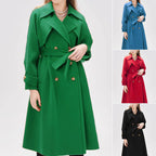 Damen gefütterter Trenchcoat mit großem Revers und Taillengürtel EB
