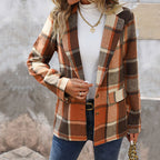 Damen Kariertes Blazerjacke im klassischen Schnitt und warmem Material EB