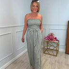 Damen Eleganter Jumpsuit mit gestreiftem Design und Gürtel EB