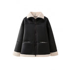 Damen Kunstlederjacke mit gemütlichem Teddyfutter und praktischen Taschen EB