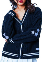 Damen Grobstrick-Cardigan mit dekorativen Sternen und kontrastierendem Bund EB