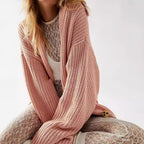 Damen Grobe Strickjacke mit offener Front und lässigem Look EB