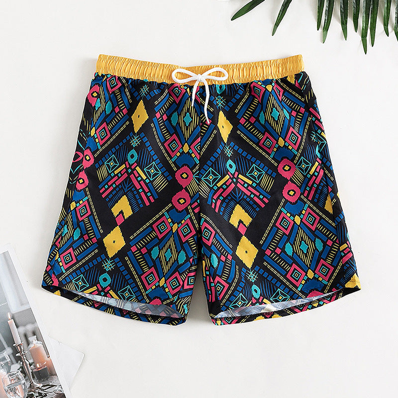 Damen-Badeshorts mit elastischem Bund und geometrischem Muster
