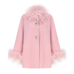 Damen Elegante Kunstpelzjacke mit glamourösen Knopfdetails EB