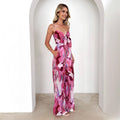 Damen Eleganter Jumpsuit mit floralem Design und verstellbaren Spaghettiträgern EB