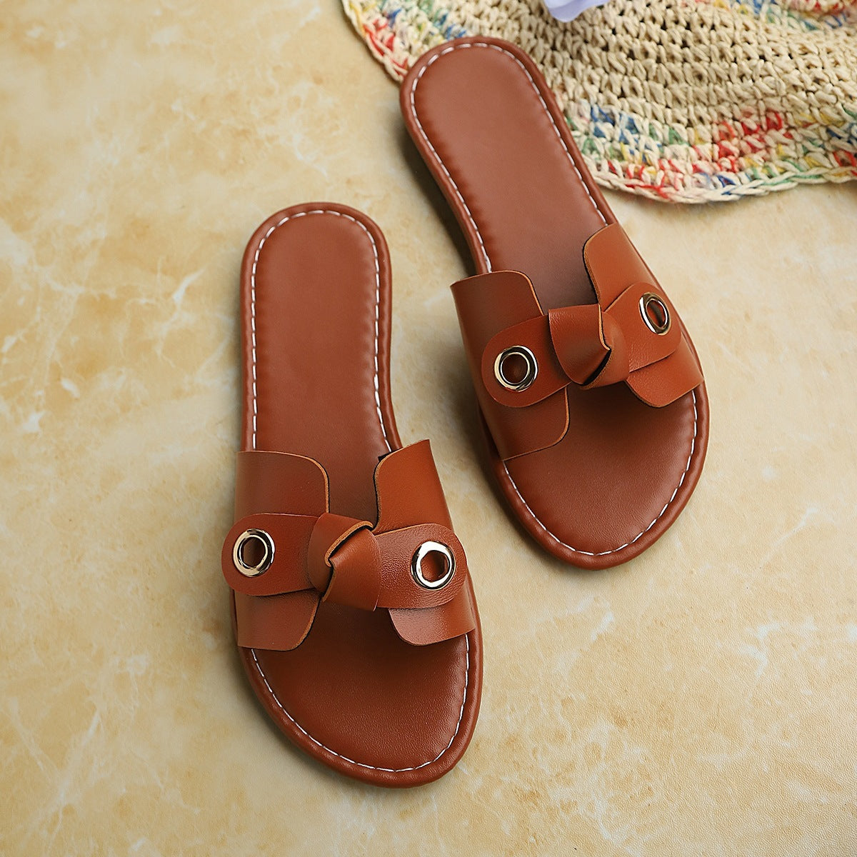 Damen Bequeme Flip-Flop-Pantoletten mit dekorativem Schleifen-Design EB
