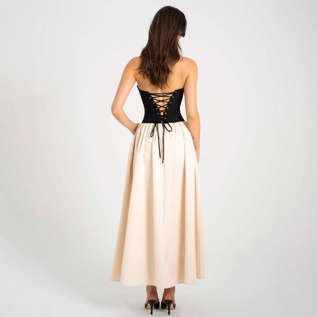 Damen Elegantes Maxikleid mit herzförmigem Ausschnitt und geschmeidigem Rock EB