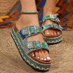 Damen Dekorative Zehentrenner-Sandalen mit breiten Riemen und funkelnden Akzenten EB
