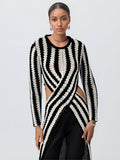 Damen Designer-Strickkleid mit asymmetrischem Schnitt und grafischem Muster EB