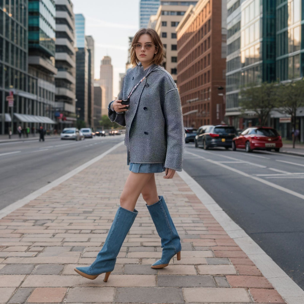 Damen elegante Oversize-Jacke mit doppelter Knopfreihe und strukturierter Textur EB