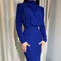 Damen Abendkleid mit elegantem hohen Kragen und drapierten Ärmeln EB