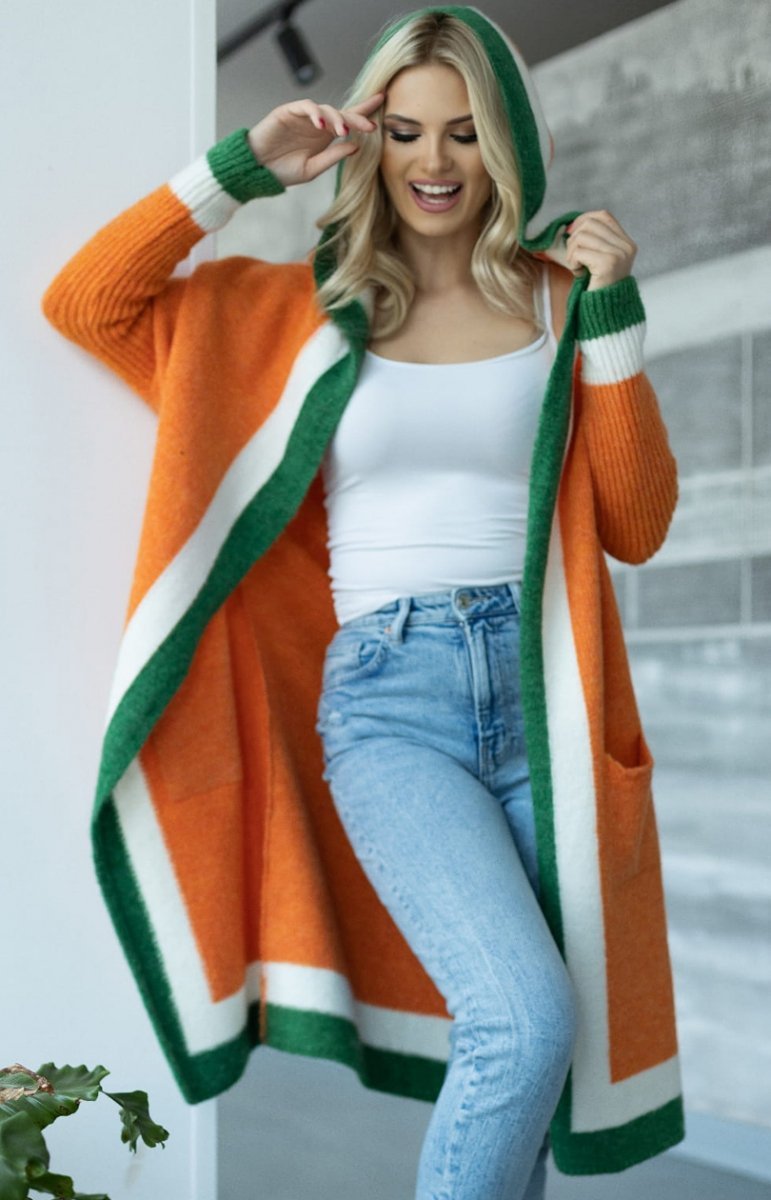 Damen lässiger Strickmantel mit praktischen Taschen und breitem Kragen EB