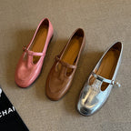 Damen Ballerinas mit elegantem Riemchen und glänzender Oberfläche EB