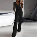 Damen Eleganter Jumpsuit mit transparenten Ärmeln und funkelnden Details EB