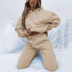 Damen nan Cropped Kapuzenjacke und High-Waist Jogginghose Set aus French Terry mit elastischem Bund EB