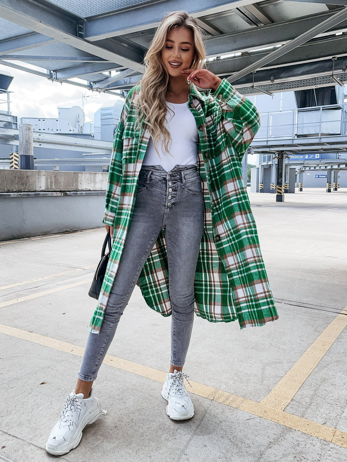 Damen Karierter Hemdblusenmantel aus weichem Baumwollmix EB