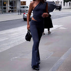 Damen Eleganter Jumpsuit mit asymmetrischem Design und dekorativer Taillierung EB