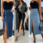 Damen Baumwoll-Denimrock mit Knopfleiste und Schlitz EB