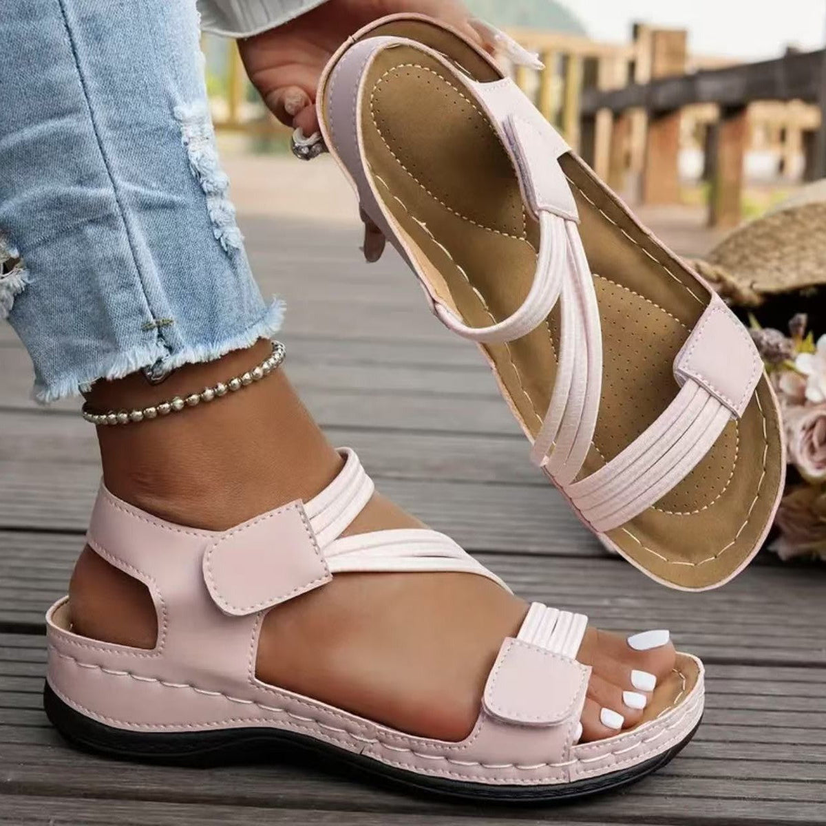 Damen bequeme Sandalen mit ergonomischem Riemen-Design EB