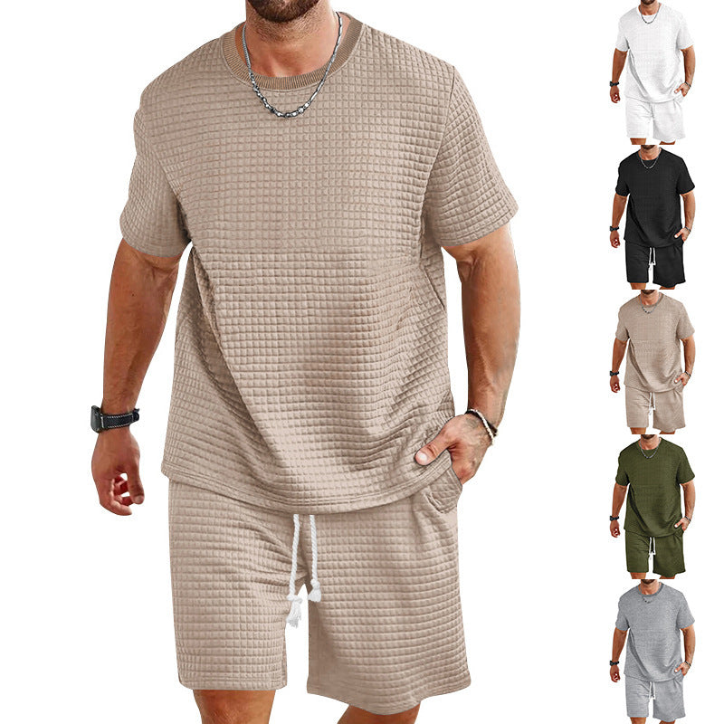 Leichtes Herren-Freizeitset in Waffelstruktur mit Rundhals-T-Shirt und Shorts