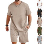 Leichtes Herren-Freizeitset in Waffelstruktur mit Rundhals-T-Shirt und Shorts