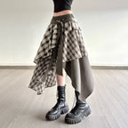 Damen asymmetrischer Wickelrock mit Karomuster und breitem Bindegürtel EB