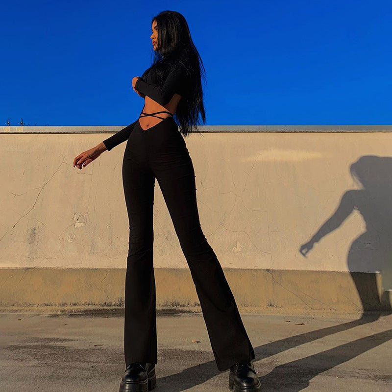 Damen Figurbetonter Jumpsuit mit seitlichem Schlitz und langem Bein EB