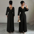 Eleganter Damen-Plissee-Jumpsuit mit V-Ausschnitt