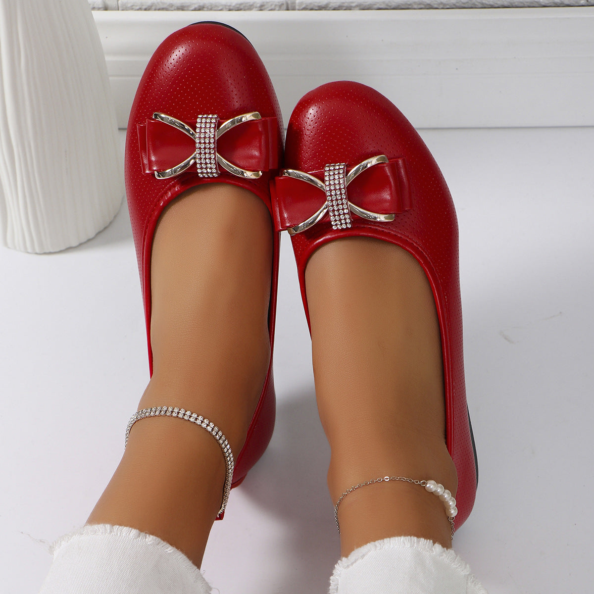 Damen Ballerinas mit modischem Schleifenakzent und Glitzerdetails EB