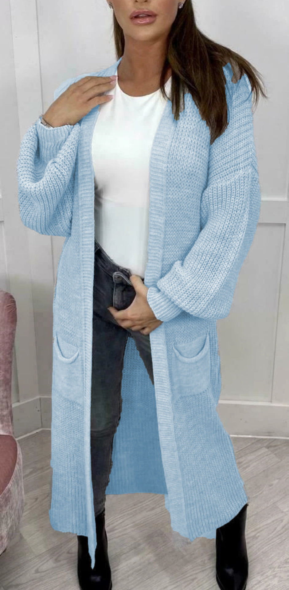 Damen Grobstrick-Cardigan im romantischen Design mit offenen Ärmeln EB