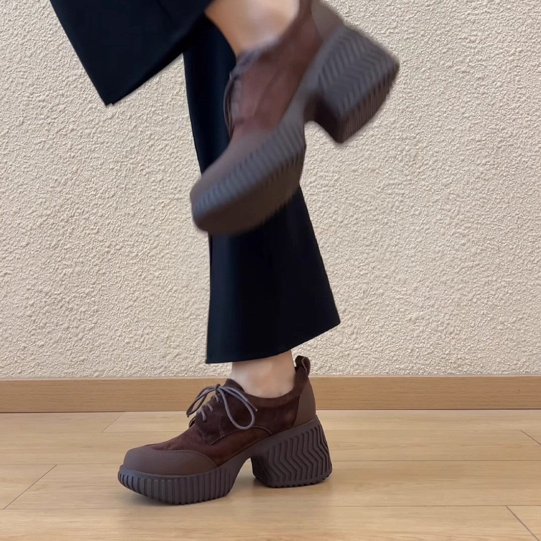 Damen bequeme Plateau-Schnürschuhe mit robustem Sohlenprofil und trendigem Design EB