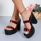 Damen Chunky Plateau-Sandalen mit glänzendem Obermaterial EB