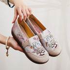 Damen bequeme Mokassins mit handgefertigtem Blumenmuster EB