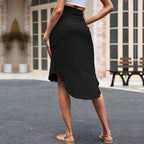 Damen Midi Rock mit dekorativem Bindegürtel und Knopfdetails EB