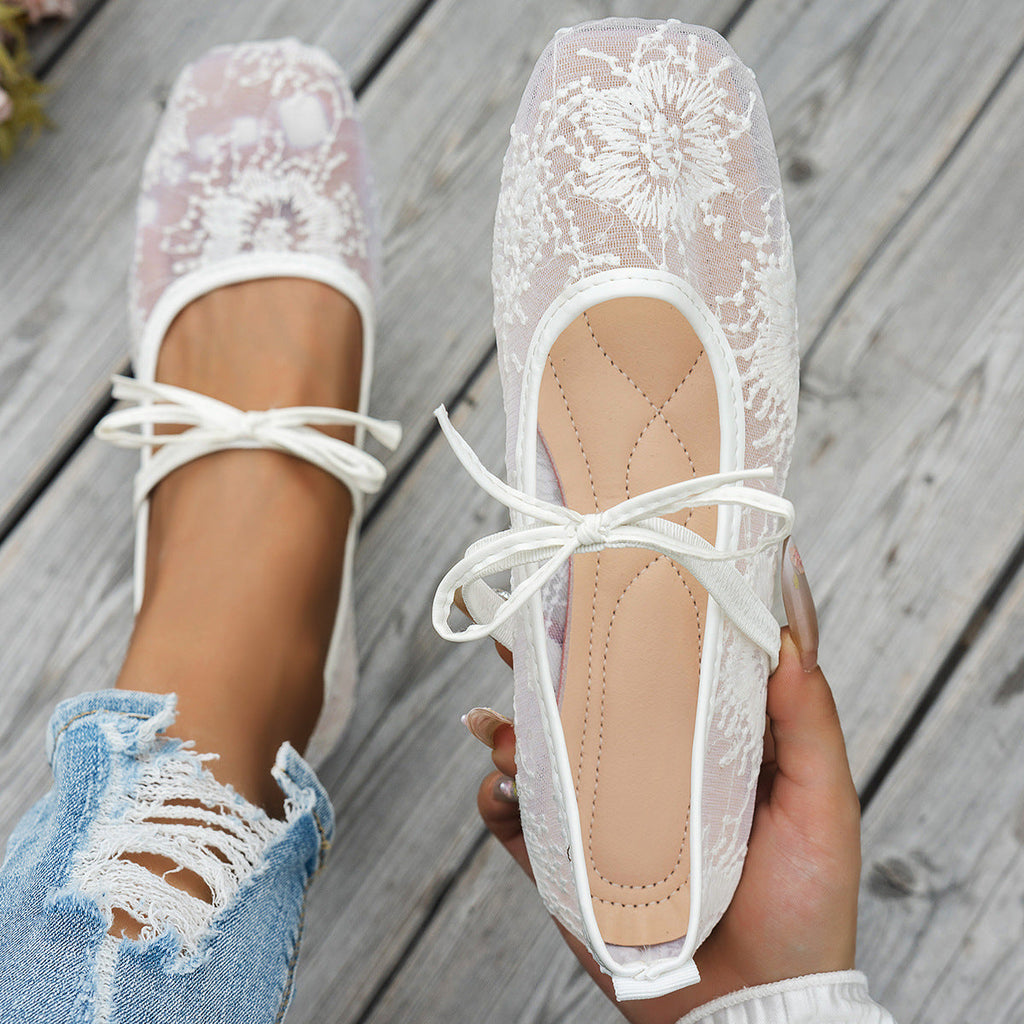 Damen elegante Ballerinas mit floralen Applikationen und rutschfester Sohle EB
