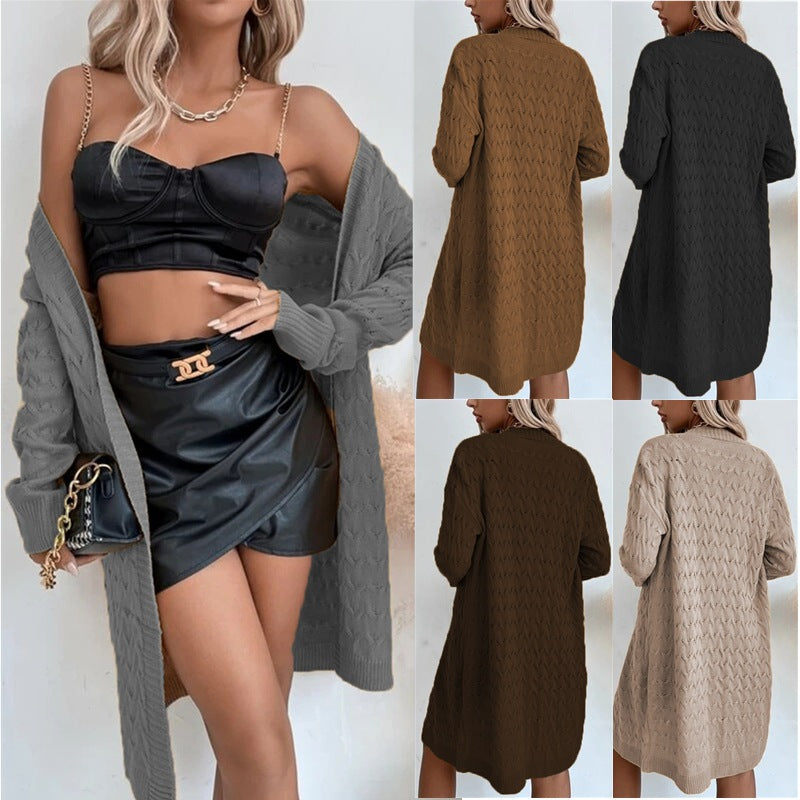 Damen Großer Strickmantel mit strukturiertem Muster und lässigem Schnitt EB