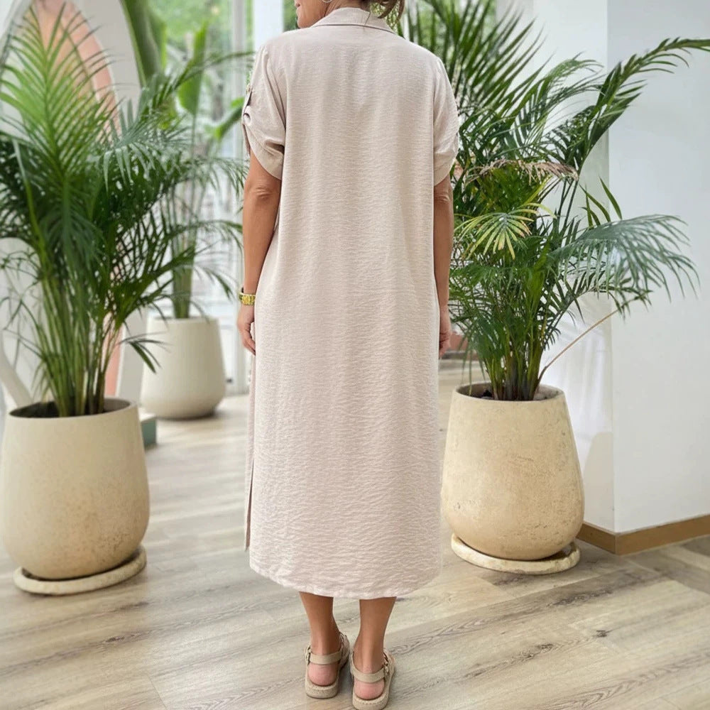Zweiteiliges Set in Leinenoptik mit langem Duster-Mantel und Shorts mit hohem Bund