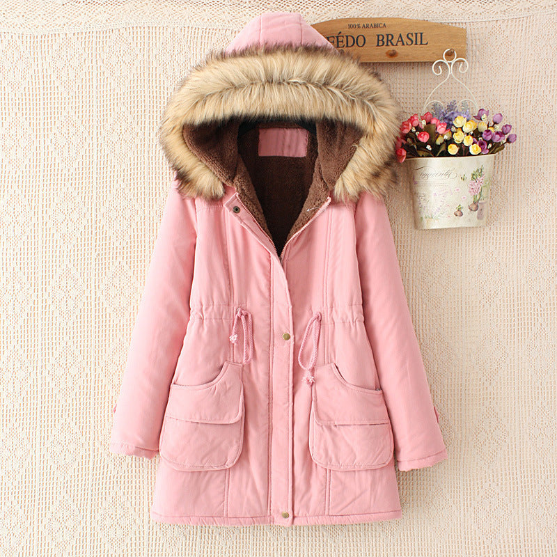 Damen gefütterte Parkajacke mit abnehmbarem Kunstfellkragen und praktischen Taschen EB