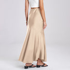 Damen Eleganter fließender Maxirock mit diagonaler Naht EB